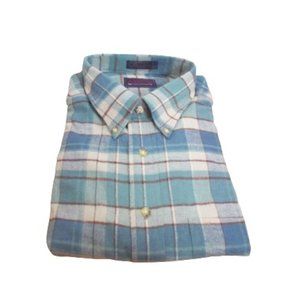 Arrow Blue Tan Multicolored Plaid Long Sleeve Button Down Shirt